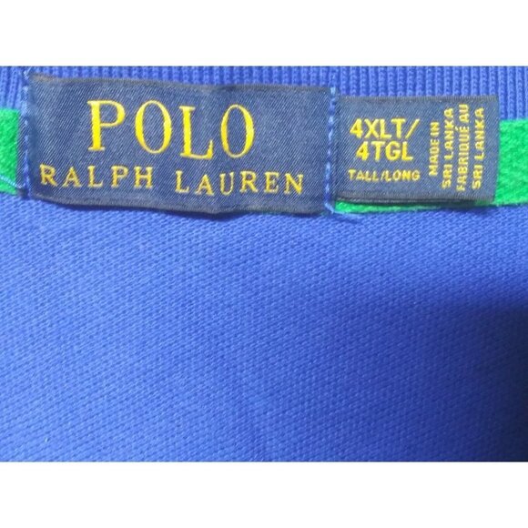 VINTAGE POLO RALPH LAUREN polo shirt 4XLT BLUE w/BIG PONY green Number 3 Cotton - Picture 5 of 8